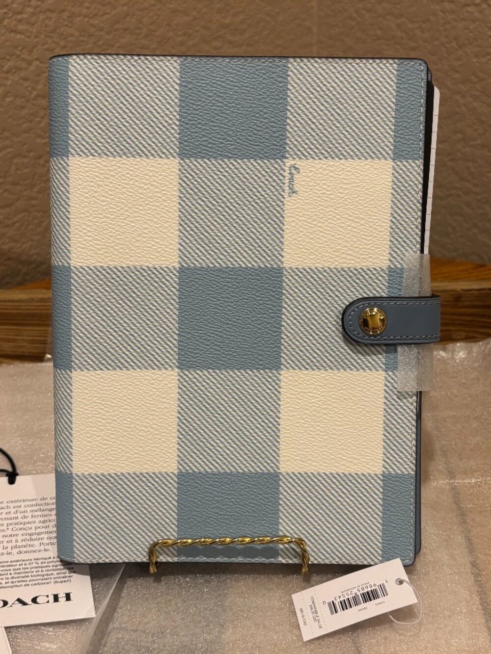 2026 Coach Notebook With Gingham Print | Blue/White CFA43 NWT